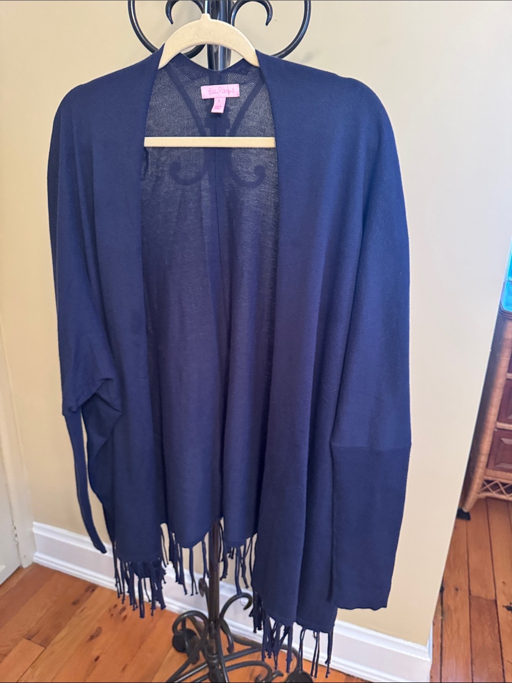 Lilly Pulitzer Navy Fringe Open-Front Poncho